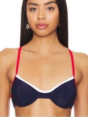 Beach Riot Navy Blue and Red Ribbed Underwire Bikini Top